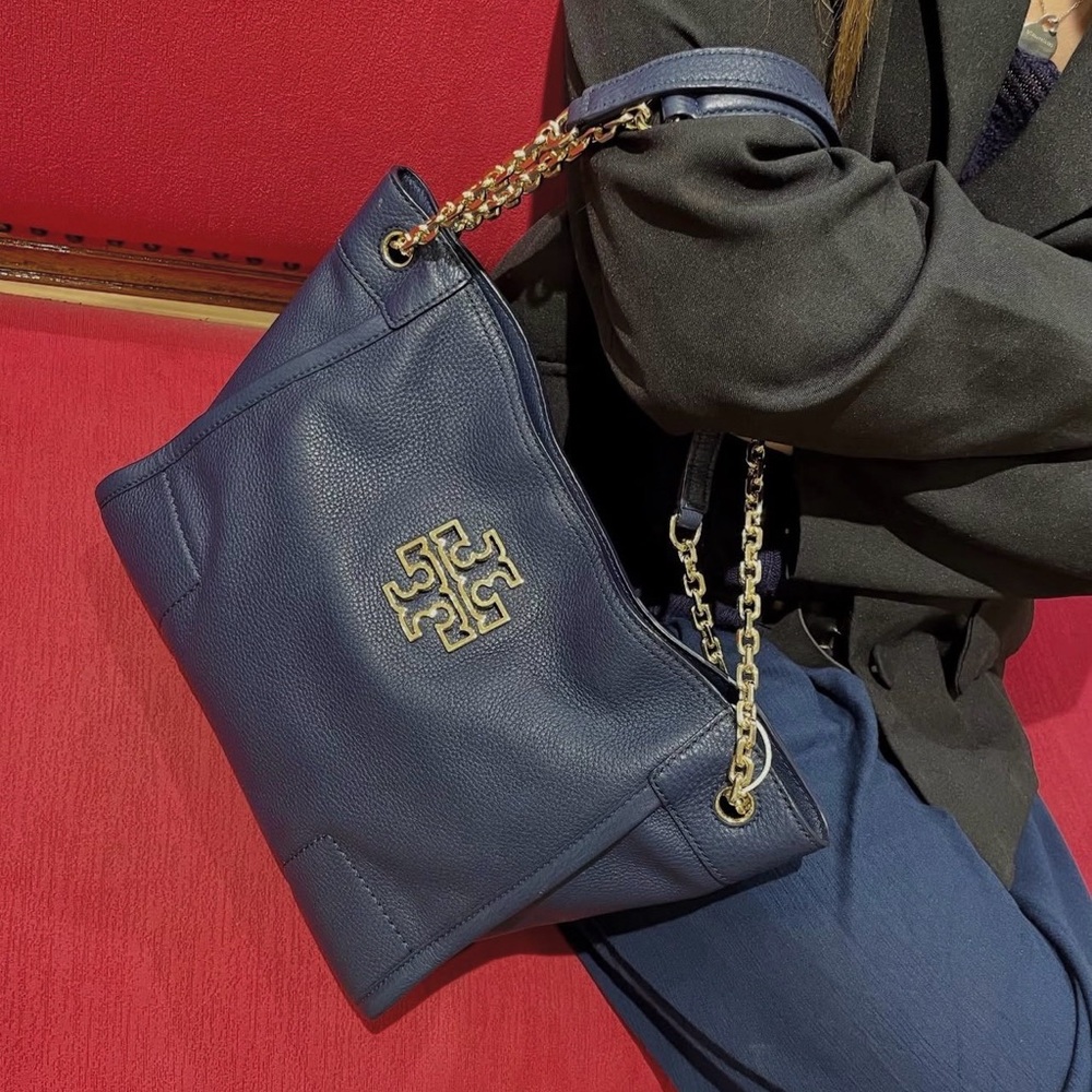 Tory Burch Britten Navy Blue Leather Shoulder Bag